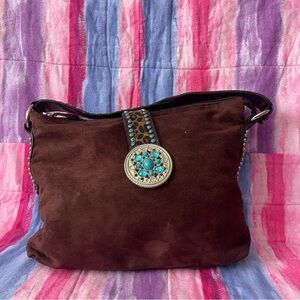 Unbranded Brown Suede western  Shoulder Bag with Turquoise Detail